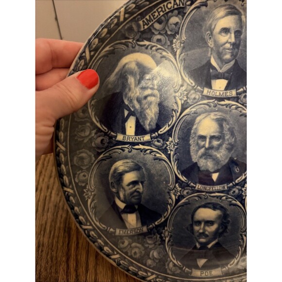 Rowland & Marsellus AMERICAN POETS Flow Blue COMMEMORATIVE Plate England - Picture 3 of 6